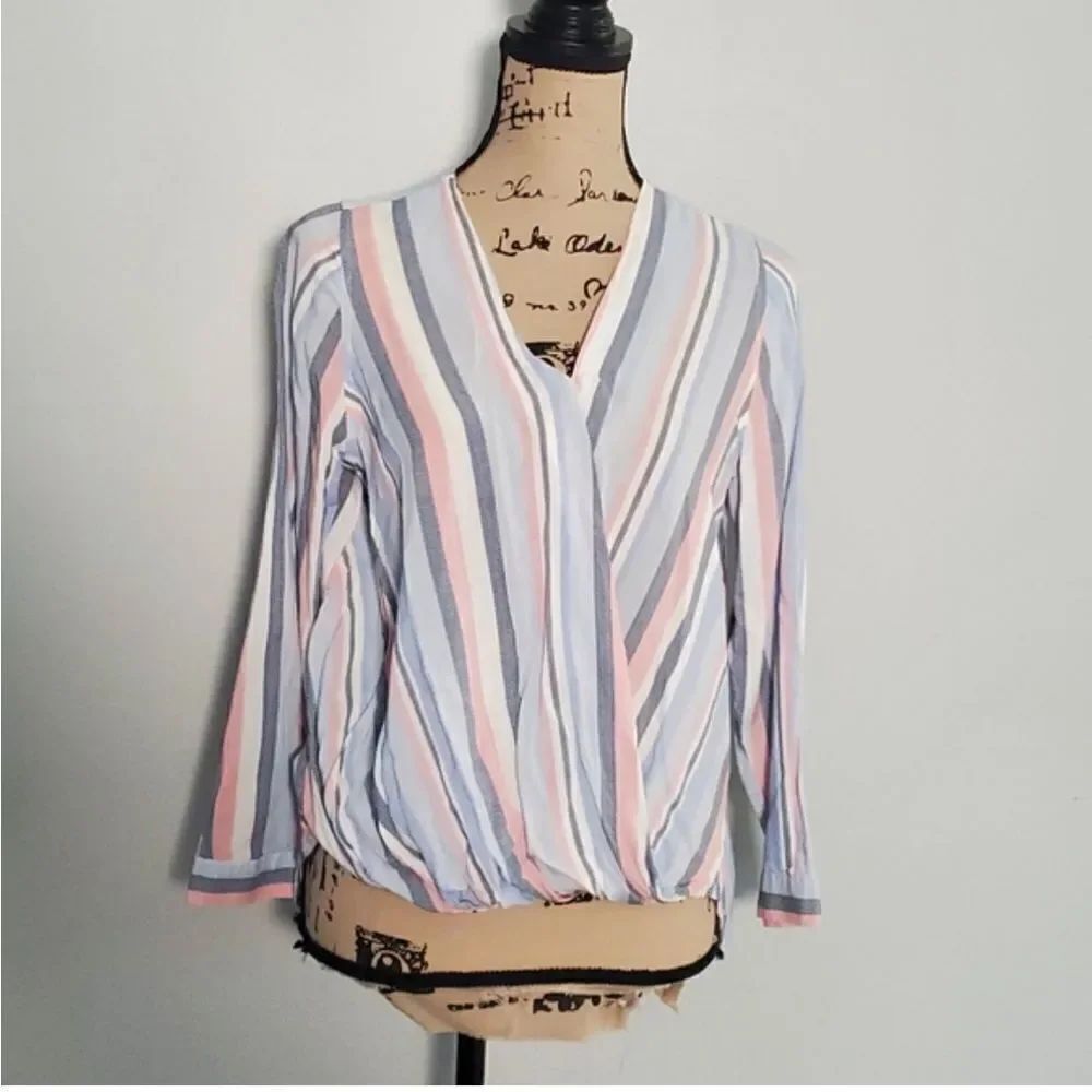 Jones NY Faux Wrap Striped Blouse